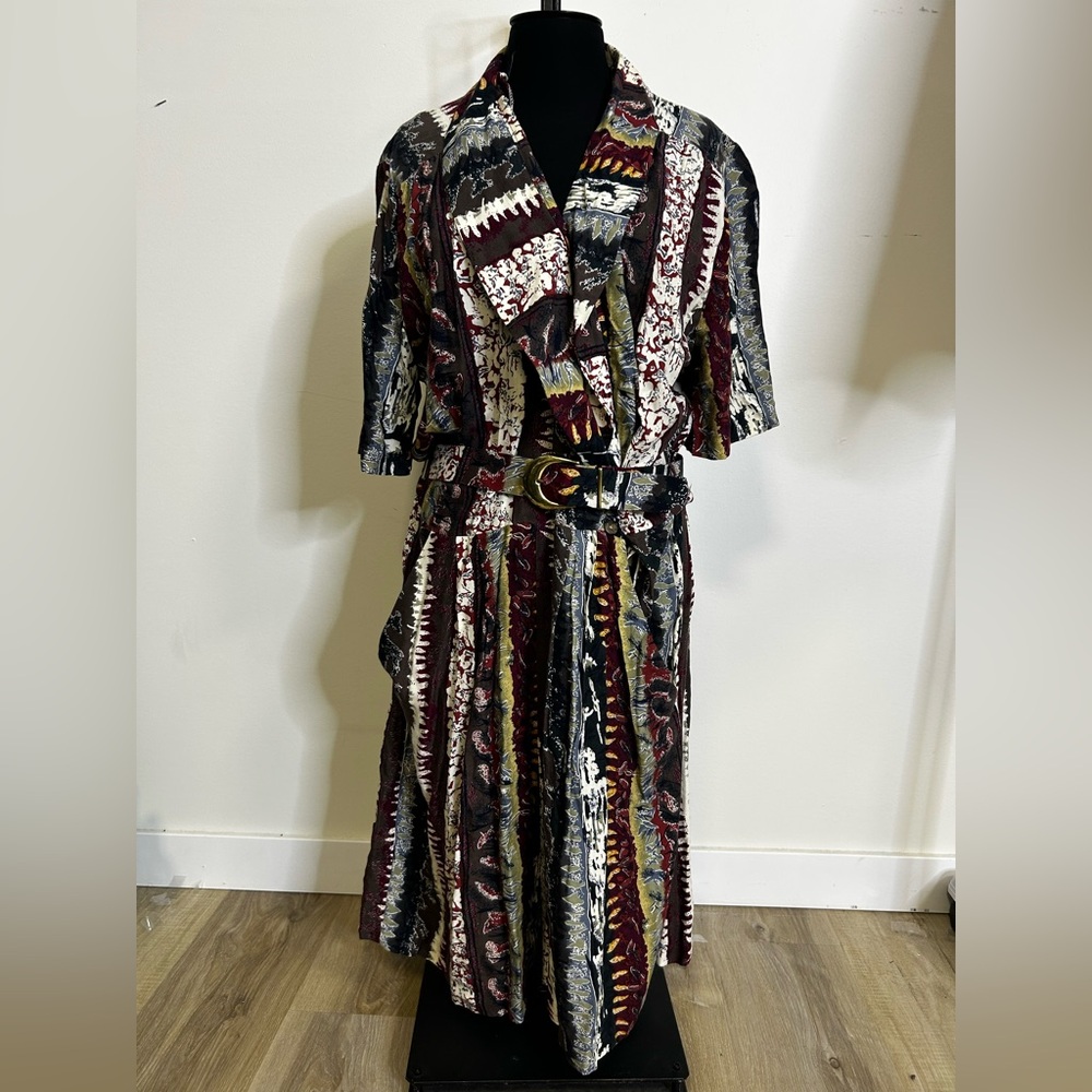◾️Vintage Nancy G 90s Multi Pattern Belted Romper